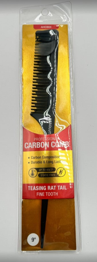 Professional Carbon Comb – Teasing Rat Tail Fine Tooth (9") AHCB04