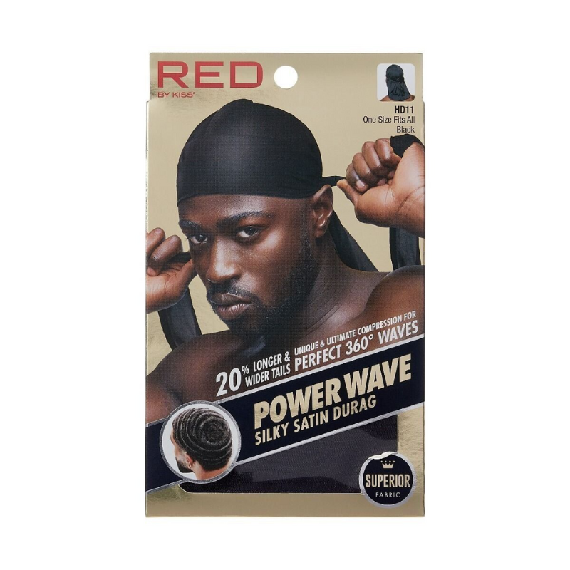 Kiss - Red Power Wave Silky Durag Black HD11 - ANNS BEAUTY SUPPLY