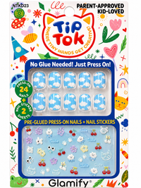 Glamify TipTok Kids Press On Nails Set Cloud Design with Nail Stickers No Glue Needed 24 Nails NTKD23 - ANNS BEAUTY SUPPLY