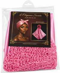L'Élégance Secrète Premium Hair Net Scarf – Satin Head Wrap with Stretch Crochet Hair Net – Pink HN003