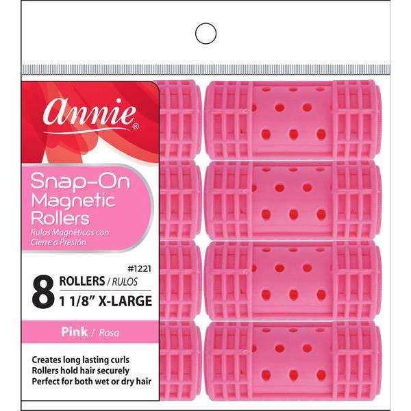 Annie Snap-On Magnetic Rollers – X-Large 1-1/8" Pink 8 Pcs 1221 - ANNS BEAUTY SUPPLY