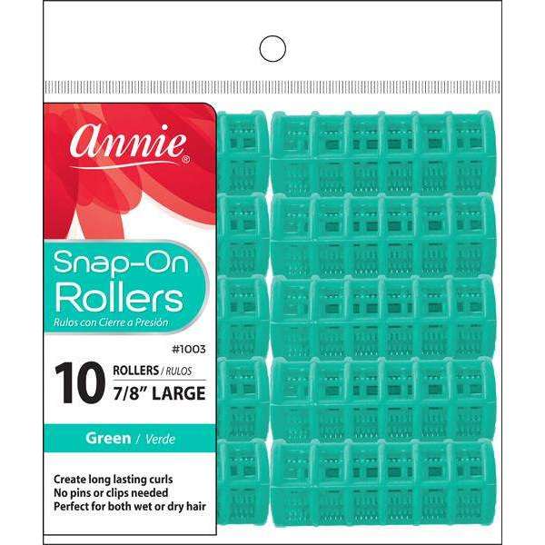 Annie Snap-On Rollers – Large 7/8" Green 10 Pcs 1003 - ANNS BEAUTY SUPPLY
