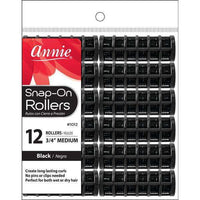 Annie Snap-On Rollers Size M 12Ct Black 1012 - ANNS BEAUTY SUPPLY