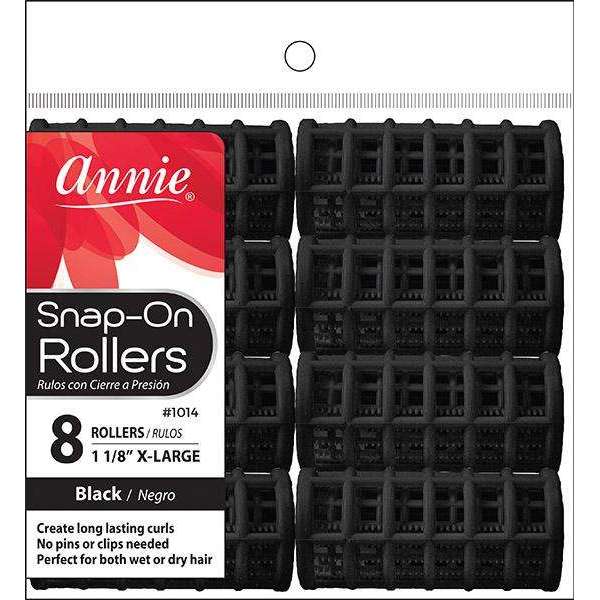Annie Snap On Rollers Large Black 1 1/8" 8 Count 1014