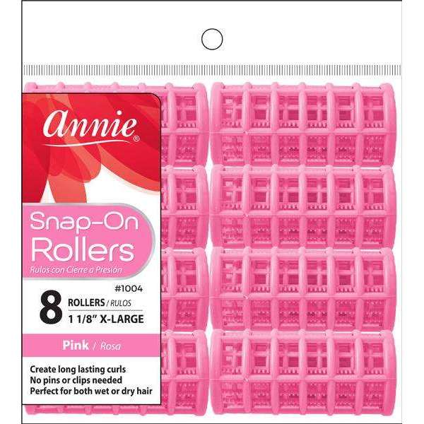 Annie Snap-On Rollers – X-Large 1-1/8" Pink 8 Pcs 1004 - ANNS BEAUTY SUPPLY