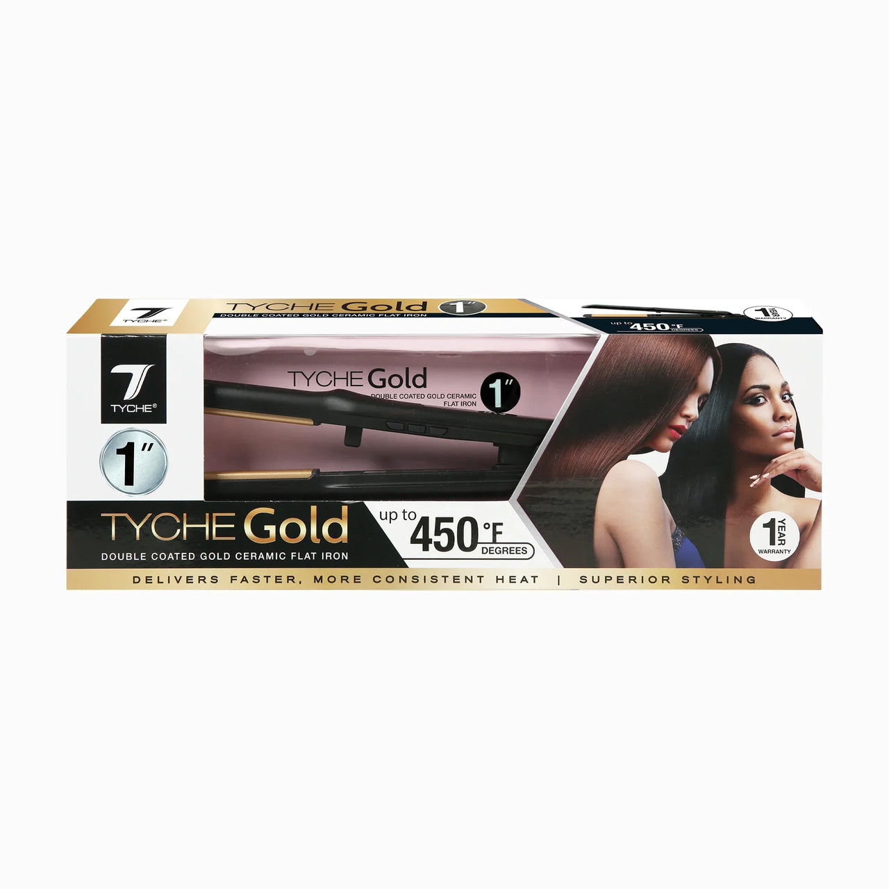 Tyche Gold 1” Flat Iron – Double Coated Gold Ceramic - ANNS BEAUTY SUPPLY