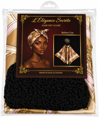 L'Élégance Secrète Hair Net Scarf – Satin Head Wrap with Built-In Stretch Hair Net | Champagne & Blush Chain Print HN020