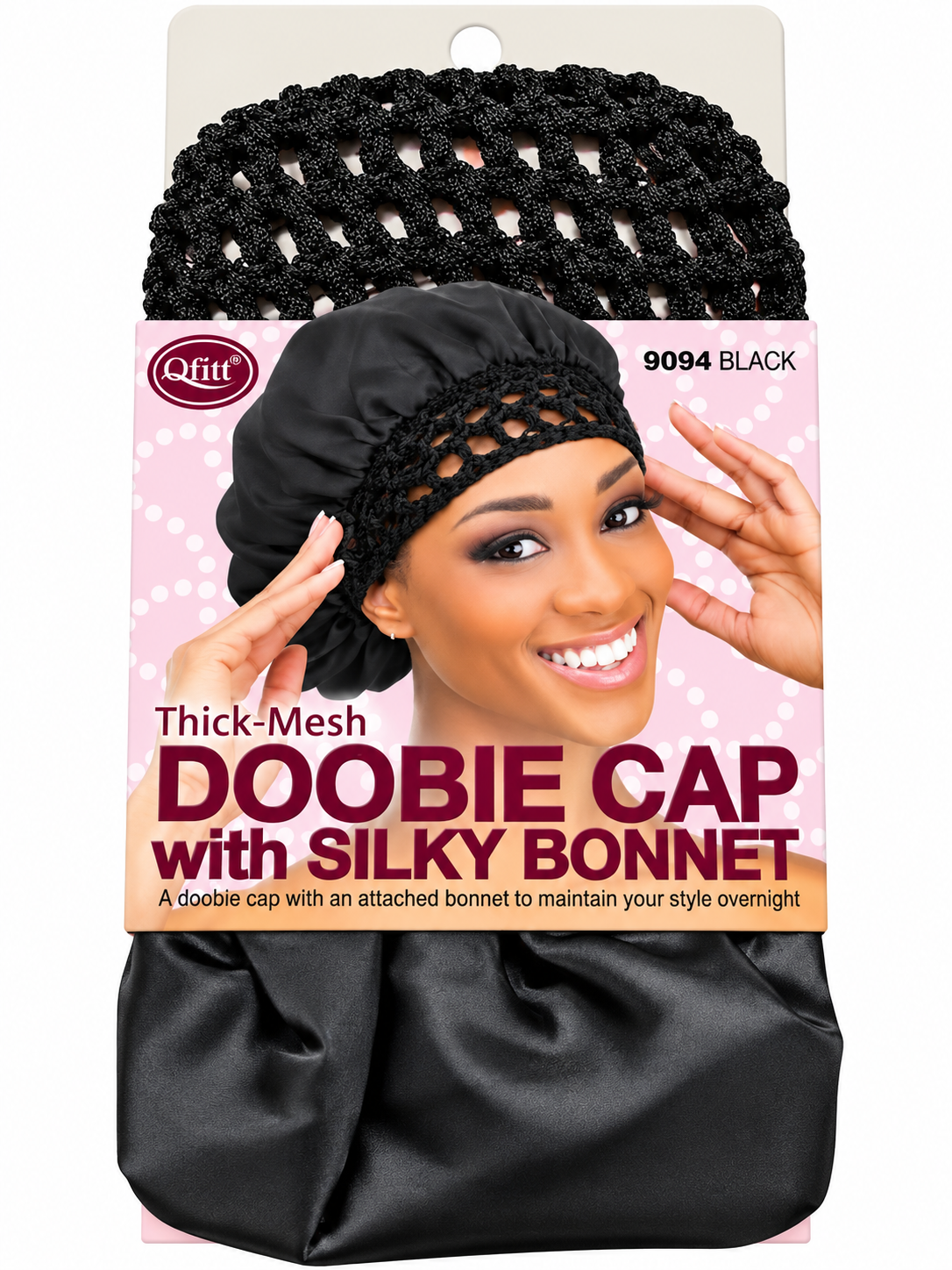 Qfitt Thick Mesh Doobie Cap with Silky Bonnet – Black (9094)