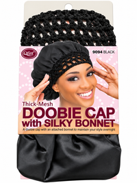 Qfitt Thick Mesh Doobie Cap with Silky Bonnet – Black (9094)