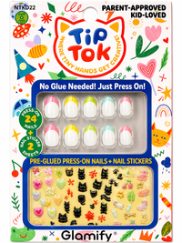 Glamify TipTok Kids Press On Nails Set Color Tip French Design with Nail Stickers No Glue Needed 24 Nails NTKD22 - ANNS BEAUTY SUPPLY