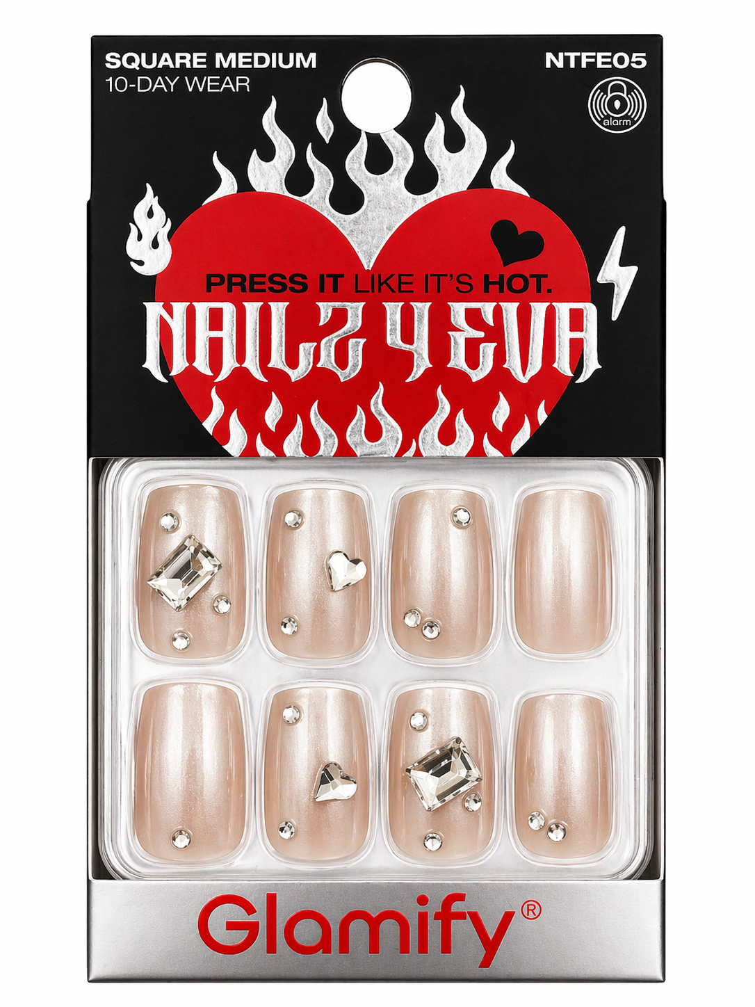 Glamify Press On Nails Square Medium Nude Pearl Rhinestone Design NTFE05 - ANNS BEAUTY SUPPLY