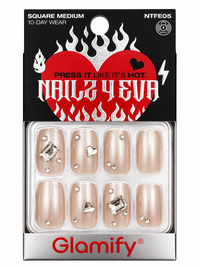 Glamify Press On Nails Square Medium Nude Pearl Rhinestone Design NTFE05 - ANNS BEAUTY SUPPLY