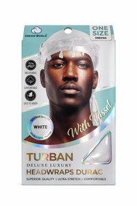 Dream World Deluxe Luxury Turban Headwraps Durag in White DRE018A - ANNS BEAUTY SUPPLY