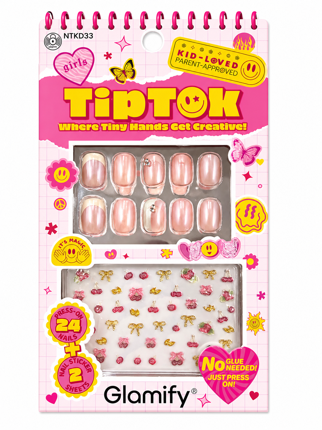 Glamify TipTok Kids Press On Nails Set with Nail Stickers No Glue Needed 24 Nails NTKD33 - ANNS BEAUTY SUPPLY