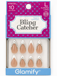 Glamify Bling Catcher Press On Nails Almond Long Nude Silver Crystal Accent NTBC06 - ANNS BEAUTY SUPPLY