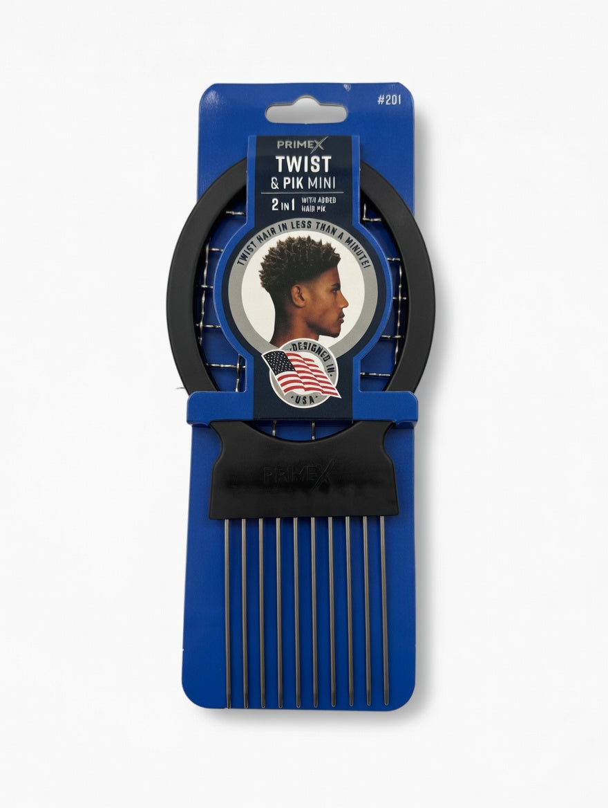 PrimeX 2-in-1 Twist & Pik Mini – Professional Hair Twist Comb with Metal Pik (#201) - ANNS BEAUTY SUPPLY