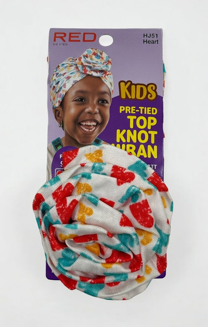 Red by Kiss Kids Pre-Tied Top Knot Turban - Heart Pattern (HJ51) - ANNS BEAUTY SUPPLY