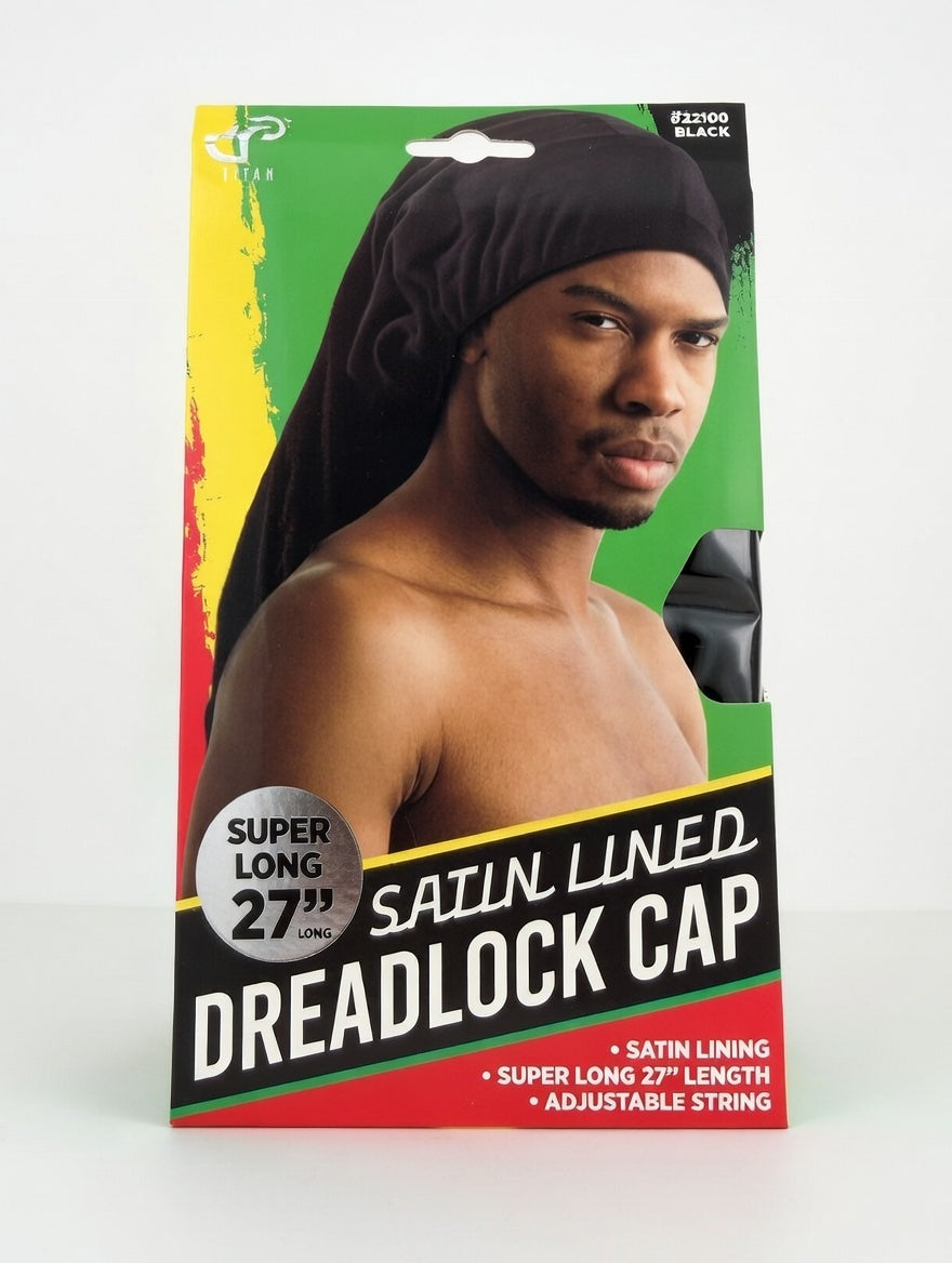 Titan Satin Lined Dreadlock Cap Super Long 27" Black Adjustable #22160 - ANNS BEAUTY SUPPLY