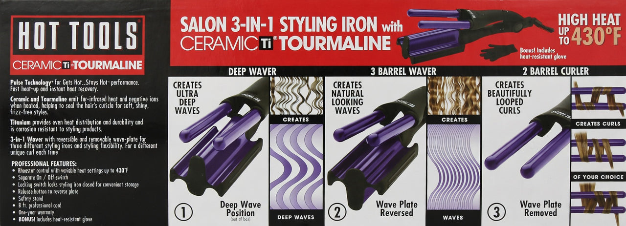 Hot Tools Professional Salon 3-in-1 Ceramic Tourmaline Deep Waver & Styling Iron 2180 - ANNS BEAUTY SUPPLY