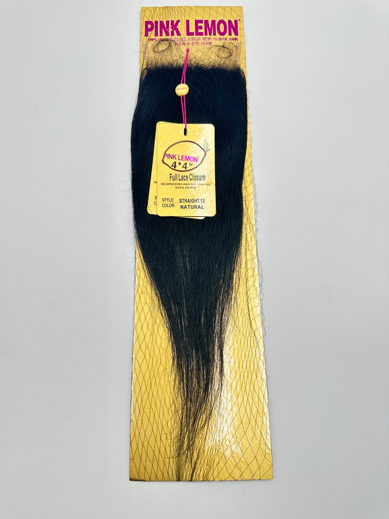 Pink Lemon Straight 4"x4" Full Lace Closure 12" – Natural