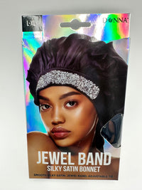 Donna Jewel Band Silky Satin Bonnet – Black (L-XL) 82173
