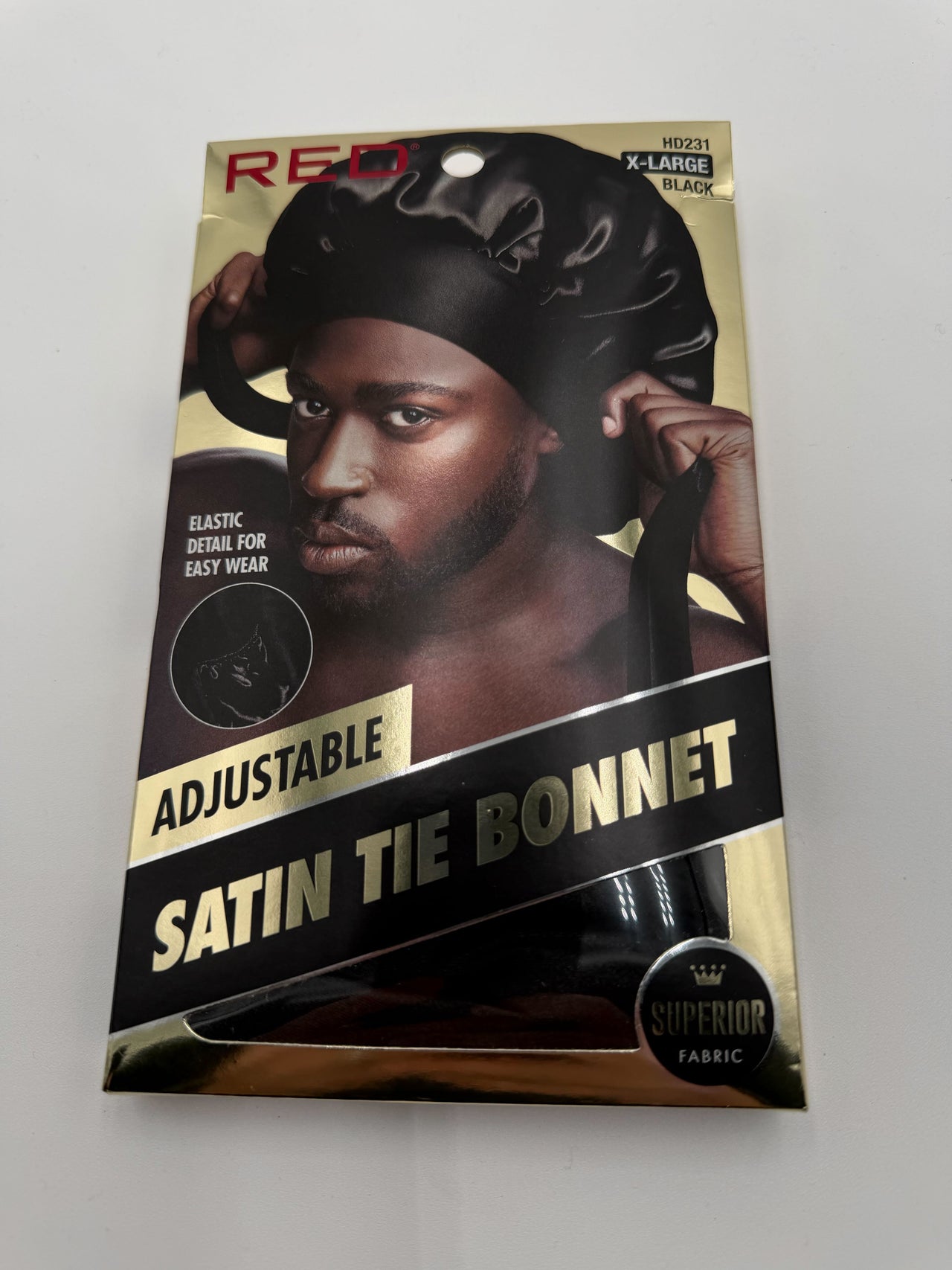 RED Premium Adjustable Satin Tie Bonnet Black X Large HD231 - ANNS BEAUTY SUPPLY