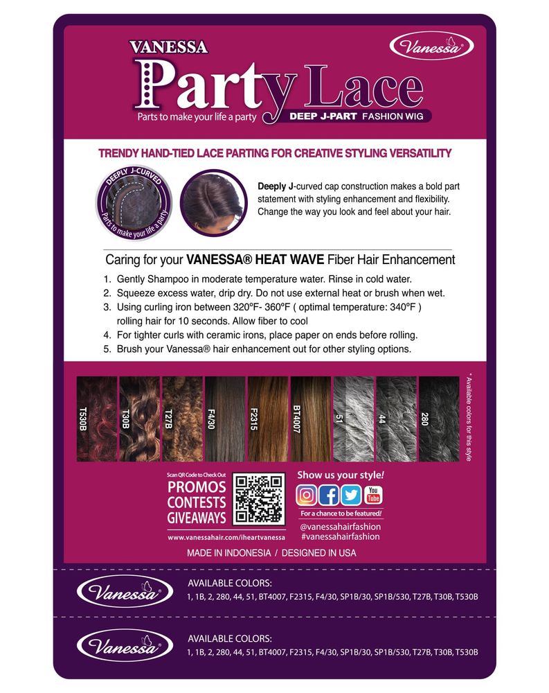 Vanessa Party Lace Deep J-Part Fashion Wig - Jessy