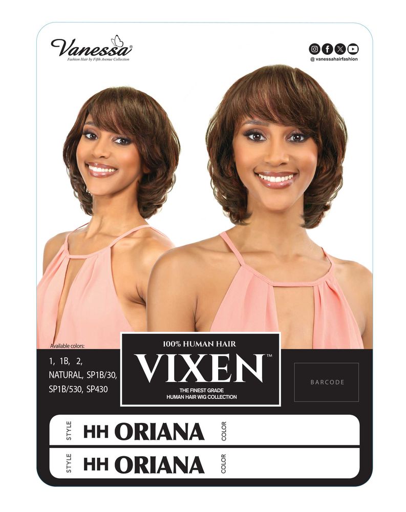 Vanessa Vixen HH Oriana 100% Human Hair Wig – Short Layered Feathered Bob with Bangs_SP430