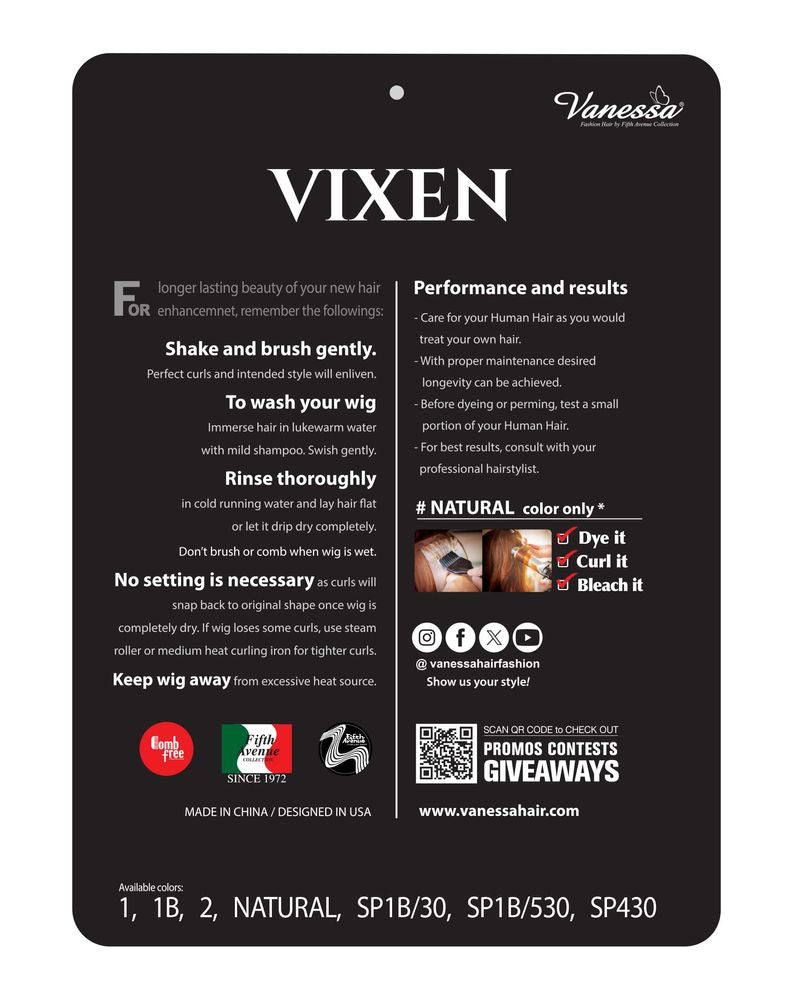 Vanessa Vixen HH Oriana 100% Human Hair Wig – Short Layered Feathered Bob with Bangs_SP430