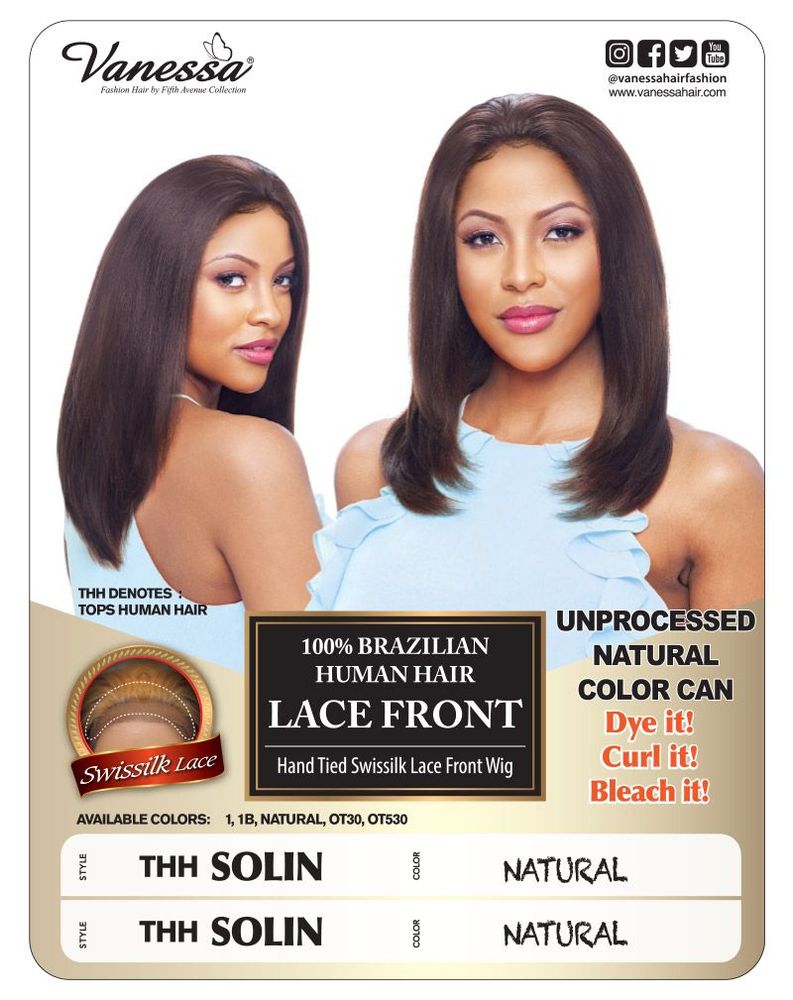 THH SOLIN Unprocessed 100% Brazilian Human Hair Lace Front Wig by Vanessa