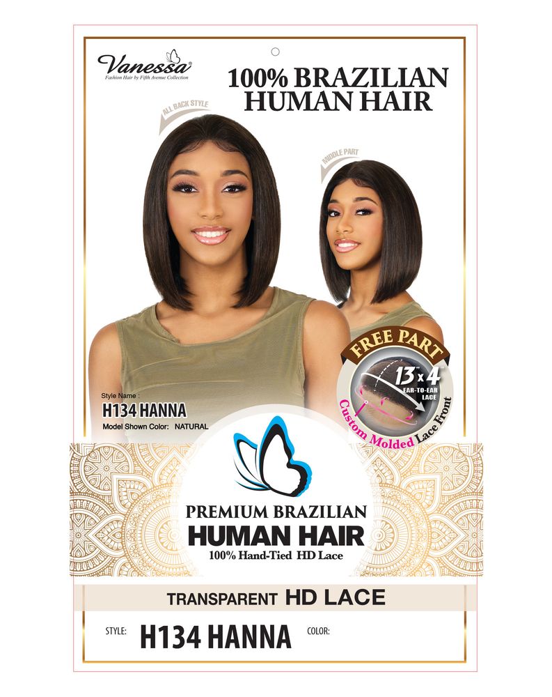 Vanessa H134 Hanna Premium Brazilian 100% Human Hair HD Lace Front Wig – 13" x 4" Free Part Custom Molded Sleek Bob_Natural