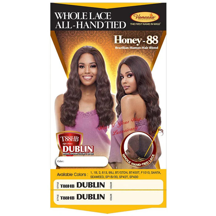 Vanessa Brazilian Human Hair Blend Whole Lace All Hand-Tied Wig Honey-88 T88HB DUBLIN - ANNS BEAUTY SUPPLY