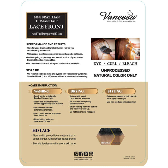 Vanessa TJH Nessy 100% Brazilian Human Hair Lace Front Wig