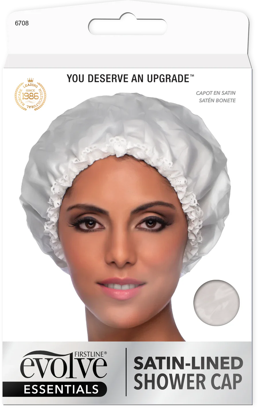 Evolve Essentials Satin Lined Shower Cap White 6708 - ANNS BEAUTY SUPPLY