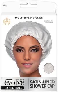 Evolve Essentials Satin Lined Shower Cap White 6708 - ANNS BEAUTY SUPPLY